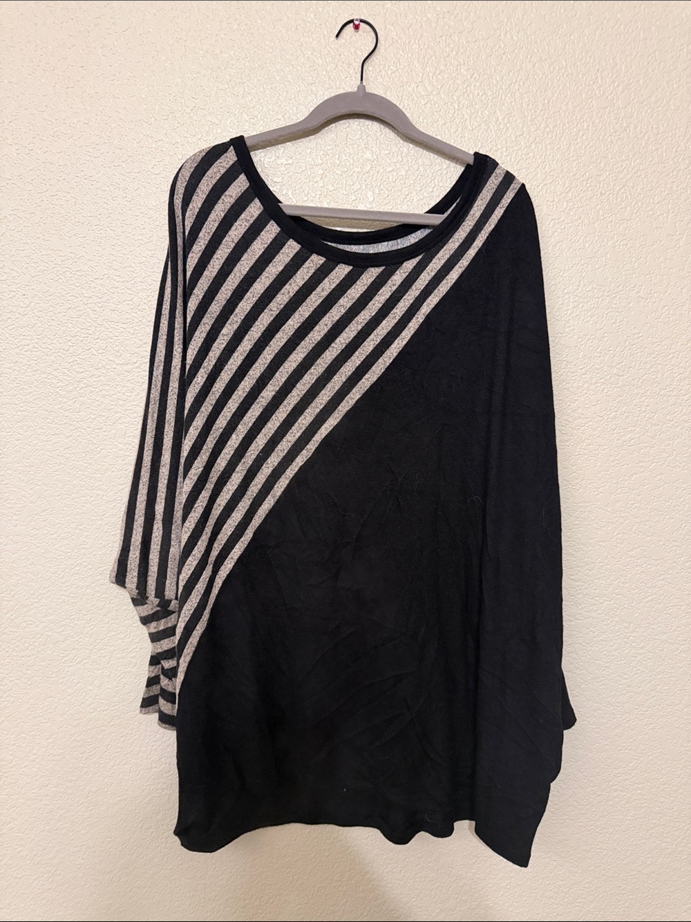 Maurices Black and Gray Diagonal Striped Asymmetric Pullover